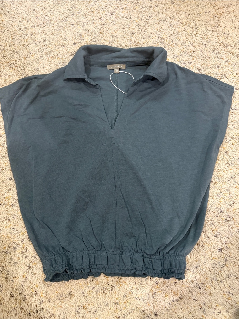 Lilla P Teal V-Neck Collared Short Sleeve Pullover